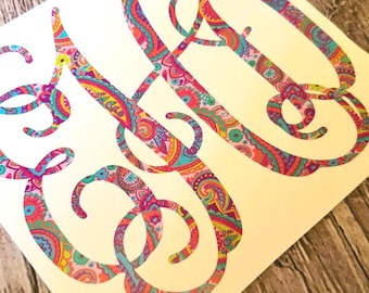 Patterned Vine Monogram Decal - Custom Vinyl Sticker