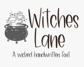Witches Lane, fuente manuscrita adorable para Cricut, divertida escritura a mano de Halloween para Goodnotes, Procreate, SVGs Fuente de bruja