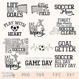 Voetbal SVG-bundel, voetbal moeder SVG-bestanden voor Cricut, Soccer Ball Heart PNG voor sublimatie, T-shirts, bakken, voetbalfanaat Spirit Wear