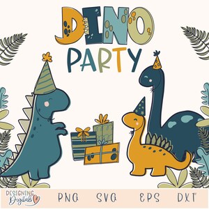 Dinosaur Party SVG Bundle, Dino Birthday Invitation SVG Files for Cricut, Cute Dinosaur PNG for Sublimation, Favors, Party Decor