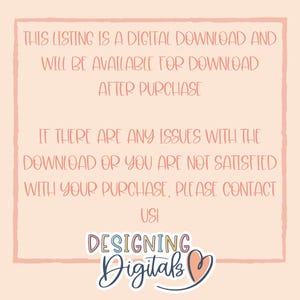 Puede incluir: Un fondo rosa con un borde blanco y texto que dice "Esta lista es una descarga digital y estar&aacute; disponible para descargar despu&eacute;s de la compra. Si hay alg&uacute;n problema con la descarga o no est&aacute; satisfecho con su compra, p&oacute;ngase en contacto con USI Designing Digitals."