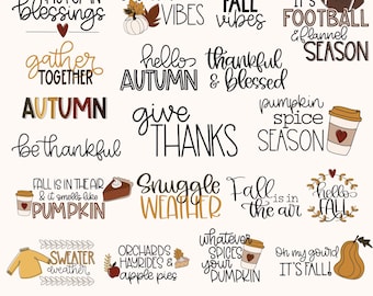 Cute Hello Fall SVG Bundle, Fun Autumn svg Files For Cricut, Give Thanks PNG for Sublimation, Tshirts, Stickers, & More, Cute Pumpkins