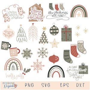 Boho Christmas SVG Bundle: Holiday Ornaments, Trees, Snowflakes (Digital Download)