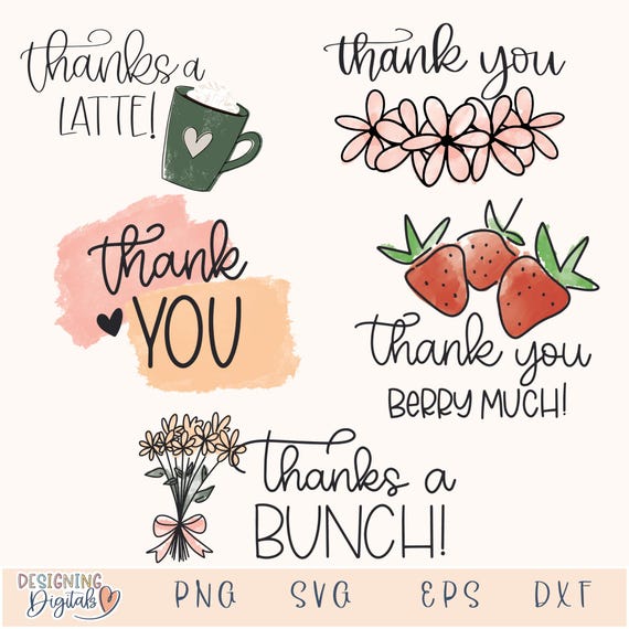 Thank You Tags SVG Bundle, Cute Thank you SVG files for Cricut, Thank you Note, Business Stickers, Thank you cards Business PNG Sublimation