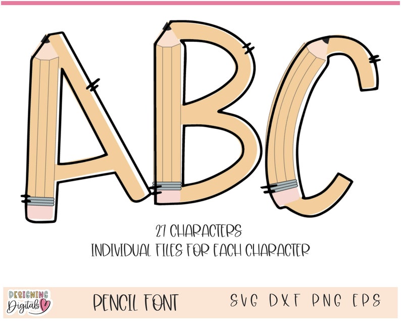 Pointed Letes S Pencil Doodle Letters, Pencil SVG Font, Teacher Doodle Font, Alphabet ...