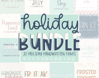 Holiday Handwritten Font Bundle for Cricut, Cute Christmas Handwriting Fonts for Goodnotes, Procreate, SVGs, Cute Cursive Font for Cricut