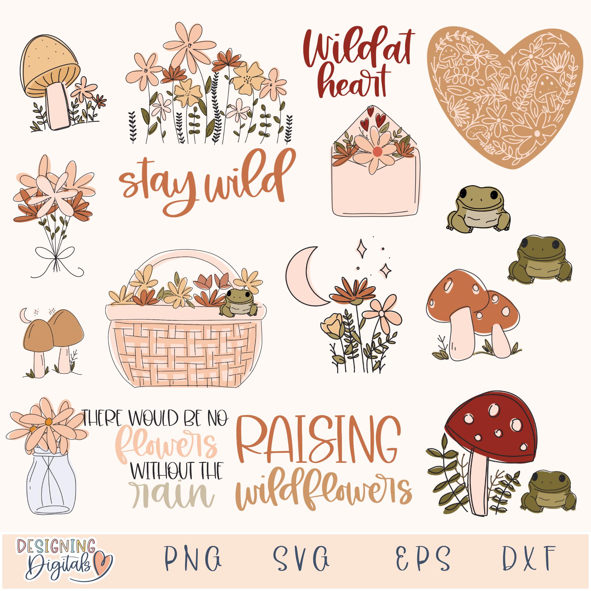 Cottagecore Mushroom SVG Bundle: Wildflower Frog Clipart (Digital Download)