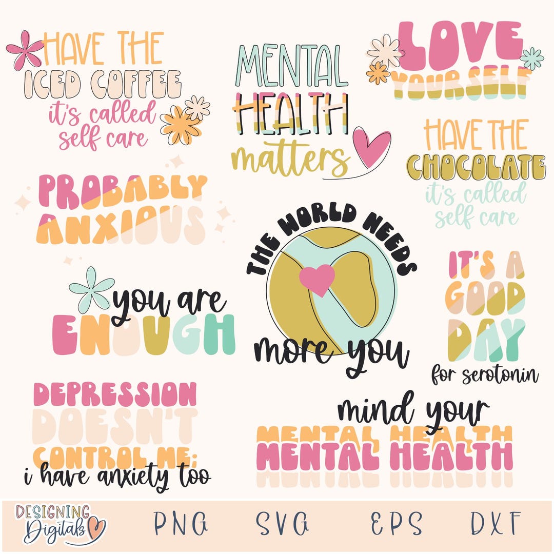 Mental Health SVG Bundle, Inspirational Quote SVG File for Cricut, Self ...