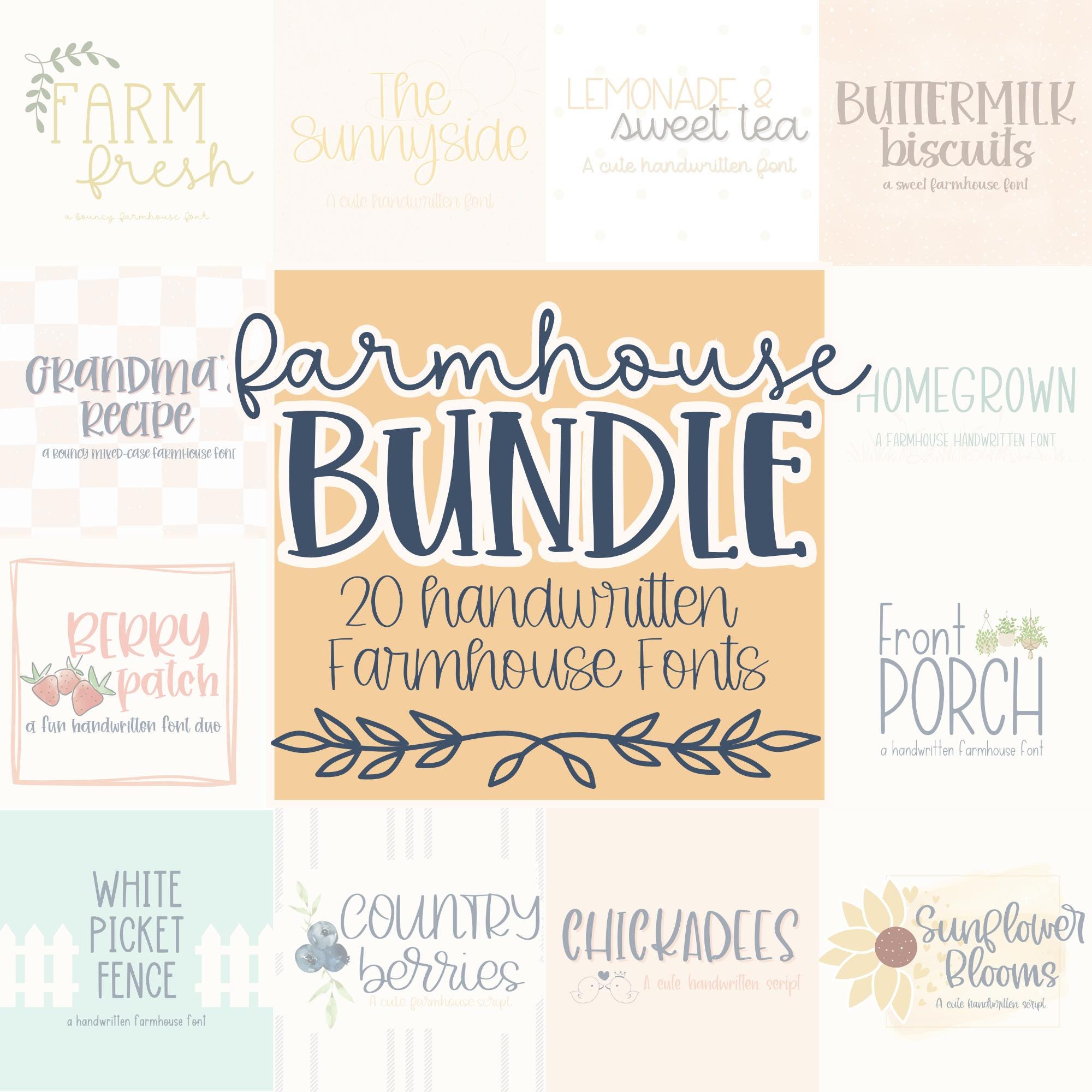 Farmhouse Handwritten Font Bundle for Cricut, Cute Cursive Handwriting for Goodnotes, Procreate, SVGs, Farmhouse Script for Signs & Decor