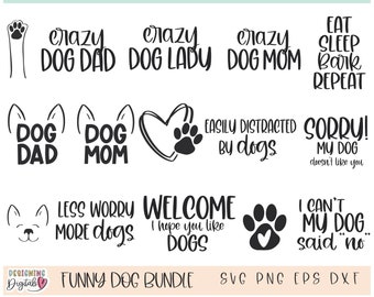 Bundle SVG drôle de chien, svg de maman de chien, svg de papa de chien, fichiers SVG pour le cadeau d'amoureux des chiens, svg d'impression de patte, tshirt drôle de chien