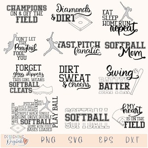 Softball SVG Bundle, Softball Mom SVG Files for Cricut, Fast Pitch Fanatic PNG for Tshirts, Sublimation, Sports Fan Spirit Wear