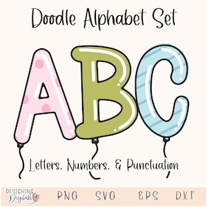 Fun Balloon Doodle Letters PNG, Birthday Party Sublimation Alphabet, Cute Polka Dot Balloon SVG Letters