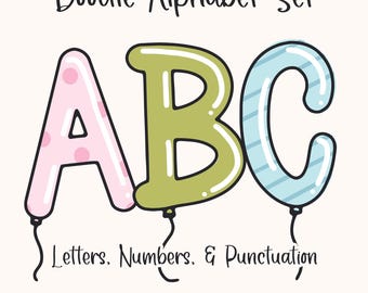 Balloon Doodle Letters: Birthday Alphabet SVG PNG (Digital Download)