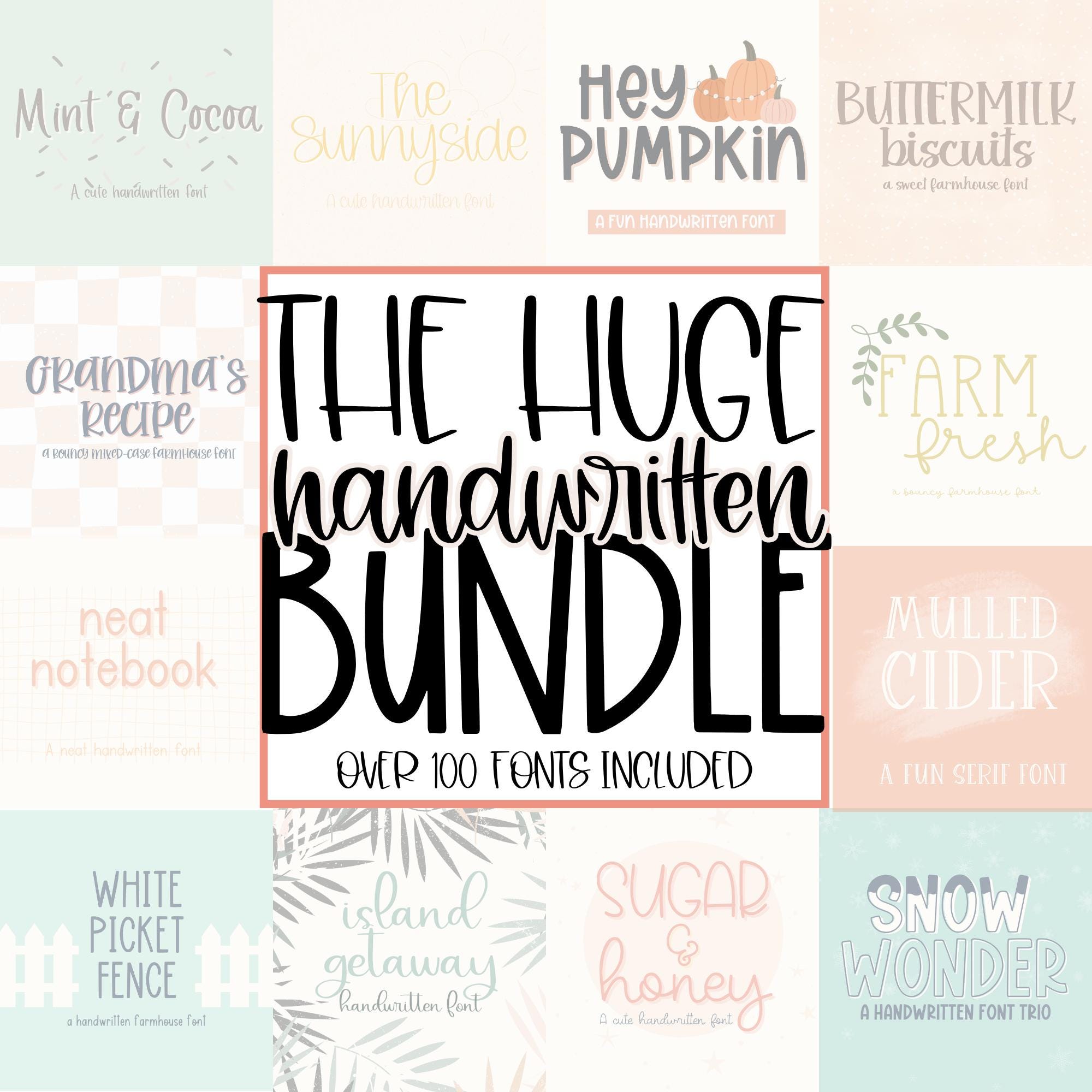 Huge Handwritten Font Bundle for Cricut, Cursive Handwriting Fonts ...