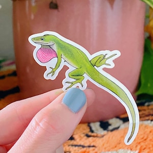 Adesivo de vinil anole verde // Adesivo de animal // Adesivo de natureza // Adesivo desenhado à mão // Adesivo de réptil // Presente de lagarto // Presente de réptil
