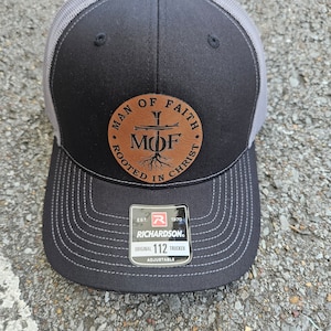 Religious, Man of Faith, MoF, Rooted in Christ, Richardson 112, Trucker Hat, Leatherette Patch Hat, Snapback Hat