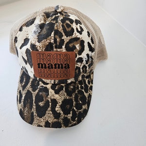 Mama, Women&#39;s Ponytail Hat, Trucker Hat, Leatherette Patch Hat