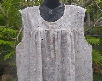 Flora - Printed Eyelet Embroidered Champagne coloured Cotton nightgown - Knee length only