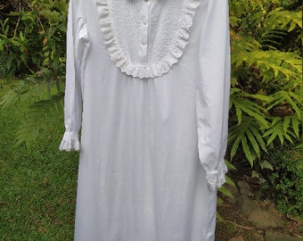 Antoinette - Vintage Long Sleeved 100% cotton Nightgown with Pin Tucks & cotton Embroidery edgings - Size AU 18 in stock