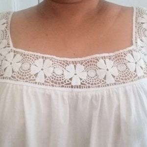 Sharon -  Summer nightgown with wide necked lace yoke.  Options in Mini or midi