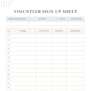 Folha de inscrição de voluntários