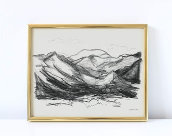 Colorado Springs Travel Landscape Art print Landscape abstract drawing Wall Art sketch Colorado Springs Mountains drawing Travel print