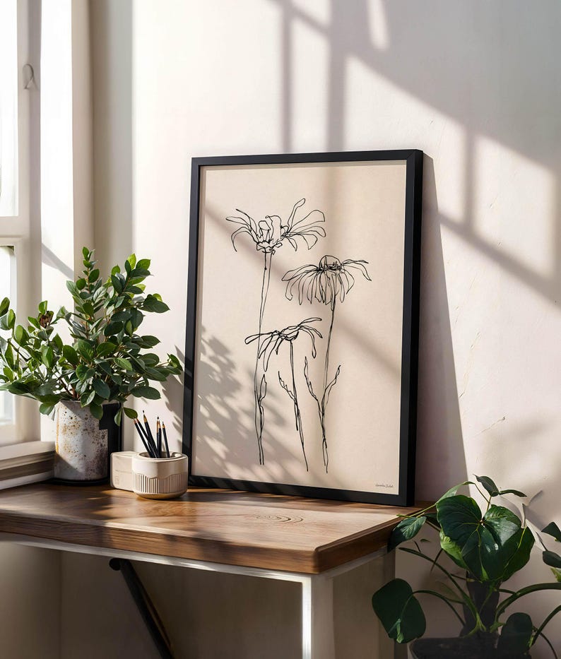 Daisy Flower Art Print Line Art, Botanical Minimalst Floral Sketch - Etsy