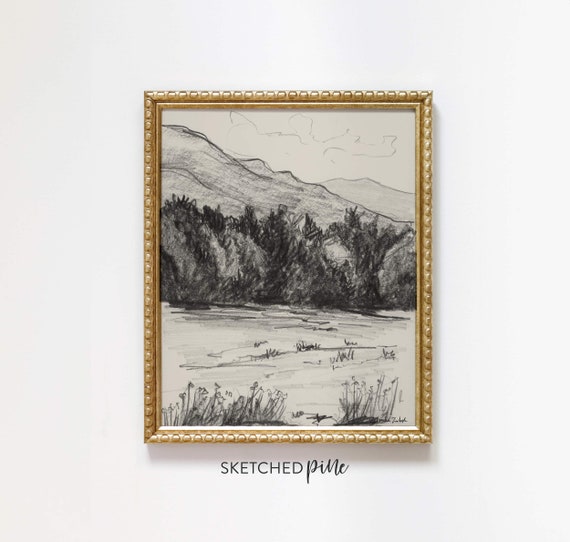 Smoky Mountains Pencil Sketch Art Print: Cades Cove Landscape