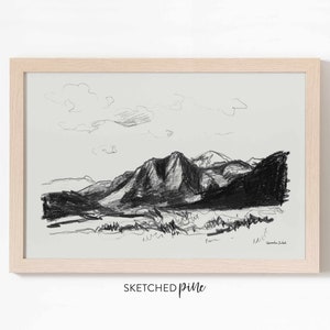 Colorado Springs Travel Landscape Art print Landscape Wall Art Pencil sketch Wall Art Colorado Mountains art charcoal drawing
