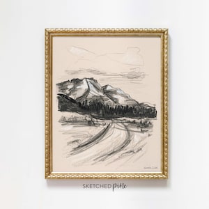 Telluride Colorado Mountains travel Art print Landscape Wall Art sketch San Juan Mountain art charcoal drawing Mountain Town Travel gift
