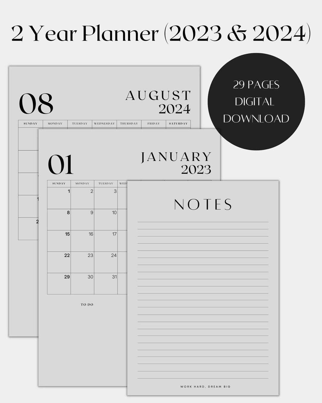 2 Year Planner 2023 2024 Digital Planner Full Year Planner 2024