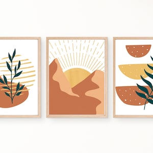 Mid Century Art Print Set, Modern Wall Art Decor, Minimalist Digital Prints, Boho Art, Boho Sun Art, Wall Decor for your Home, Instant Art