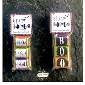Halloween chocolade wrappers, verjaardagsfeestje gunst Candy Nugget tag set, chocolade wrapper label, Trick or Treat, bewerkbare Canva sjabloon