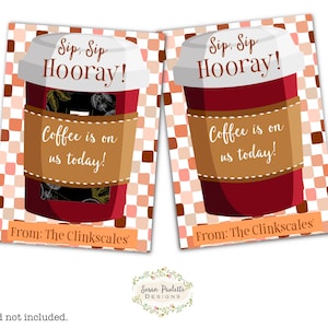 Porta-cartão-presente para café de professor, presente para funcionário, etiqueta para cartão-presente Sip Sip Hooray Boho, download digital BTS, modelo Canva