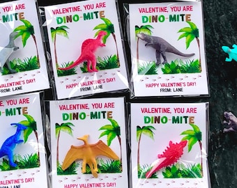 Dino-mite Valentine Party Favors, Jungle Dinosaur Toy, Gifts for Class, Teacher Bulk Student Gifts, Non-Candy Treats, Set of 9