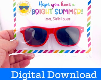 Kids Sunglass Favor Digital Tag, End of Year Gift, Last Day of School Class Gift, Teacher Gift for Students, Summer Shades Digital Download