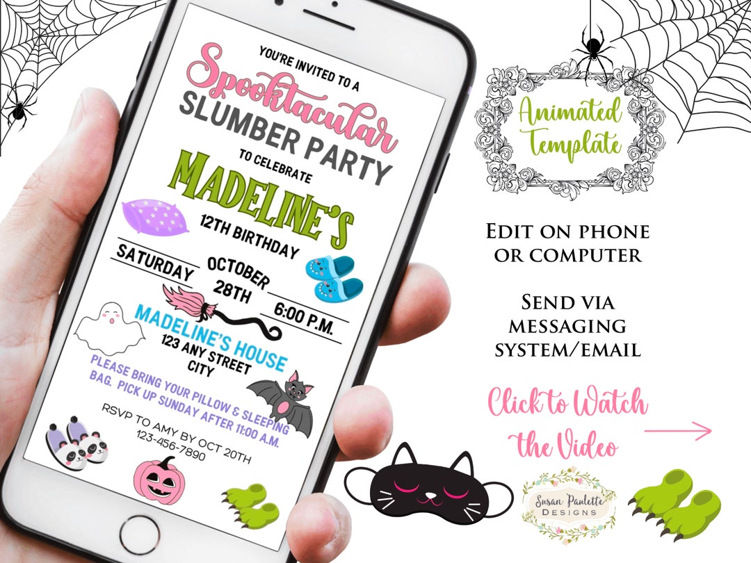 Animated Halloween Slumber Party Invitation Halloween Etsy