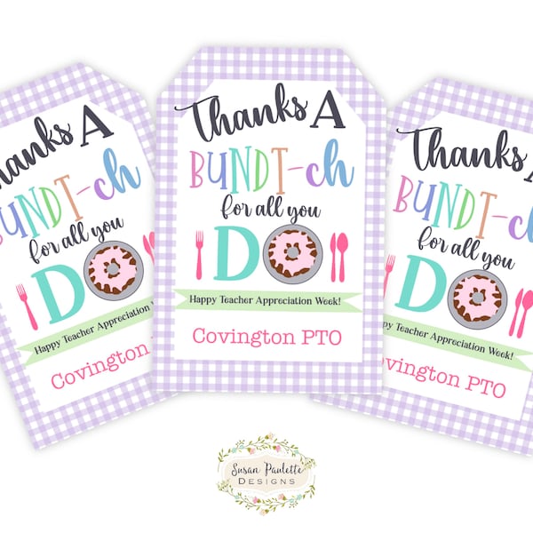 Editable Bundt Cake Teacher Appreciation Week Treat Tag Thanks a Bundt-ch Staff Co-worker Printable Digital Download Card Canva Template