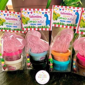 Valentine Party Favors, Dinosaur Play Dough Gift Sets for Class, Teacher Gifts for Students, Make Your Own, Non-Candy Gifts