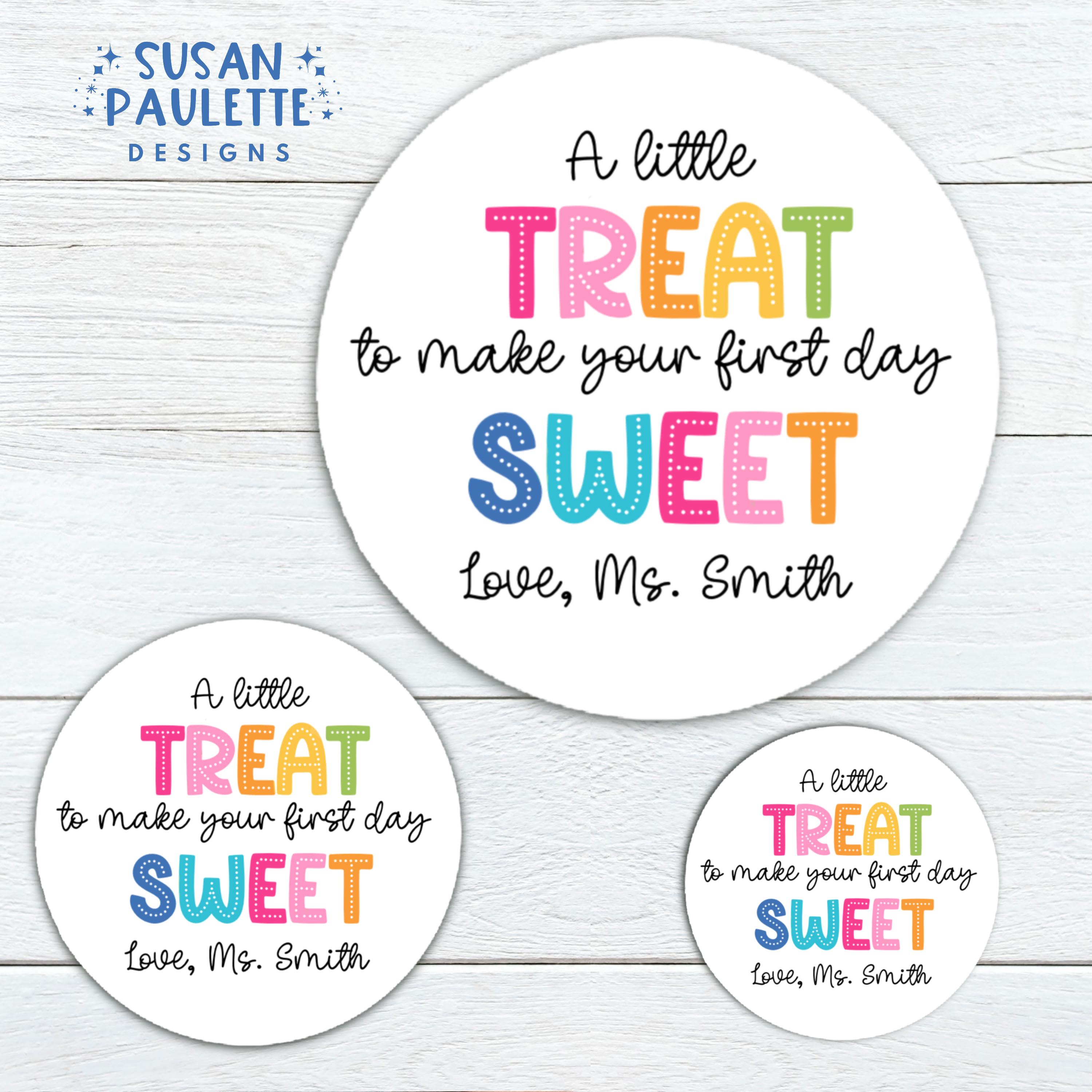 Back to School Favor Stickers, Personalized Sweet Treat First Day of School Labels, Custom Printed Open House Stickers for Teachers