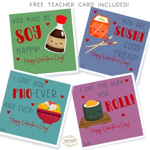 Sushi Valentine Treat Tags, PDF Instant Download, 4 Designs, Printable Valentine Kawaii Sushi Cards, Kids Classroom Excange