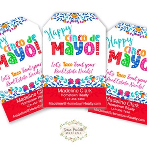Feliz Cinco de Mayo Tags editáveis Pop By Tag Vamos TACO sobre suas necessidades imobiliárias Marketing de hipotecas Referência de negócios Download digital