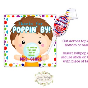 Back to School Lollipop Tag, Thanks for Popping by Meet the Teacher ...