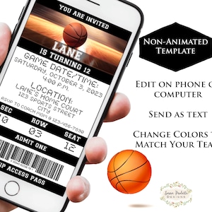Basketball Ticket Geburtstagsparty Einladung, Tween Teen Teenager Basketball B-day Invite, digitale textbare Telefoneinladung, Canva Template