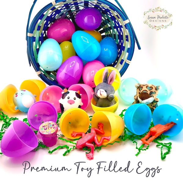 Pre-filled Easter Eggs, PREMIUM Toy Filled Eggs for Easter Egg Hunt, Non Candy Treat, Easter Basket Fillers & Stuffers, Set of 12