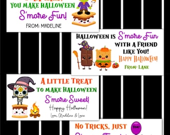 Printed S'more Halloween Treat Tags and Bags, Smore Party Favors for Halloween, Trick or Treat S'more Stickers, Make Your Own S'mores
