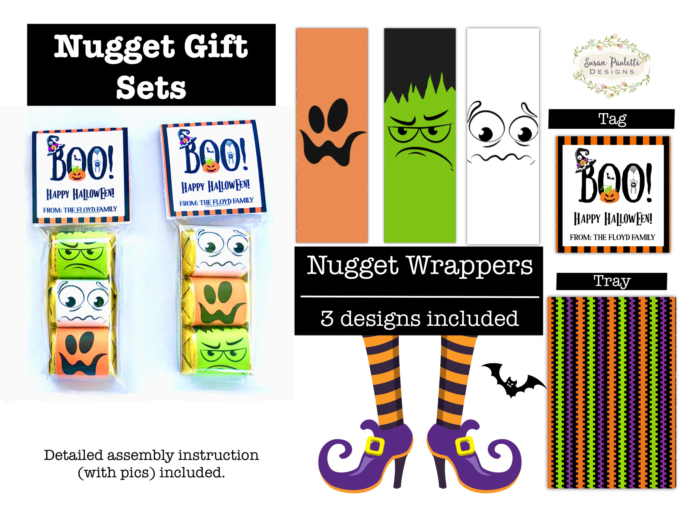 Halloween Candy Wrappers, Birthday Party Favor Nugget Gift Set, Monster Chocolate Wrapper Labels, Trick or Treat, Editable Canva Template