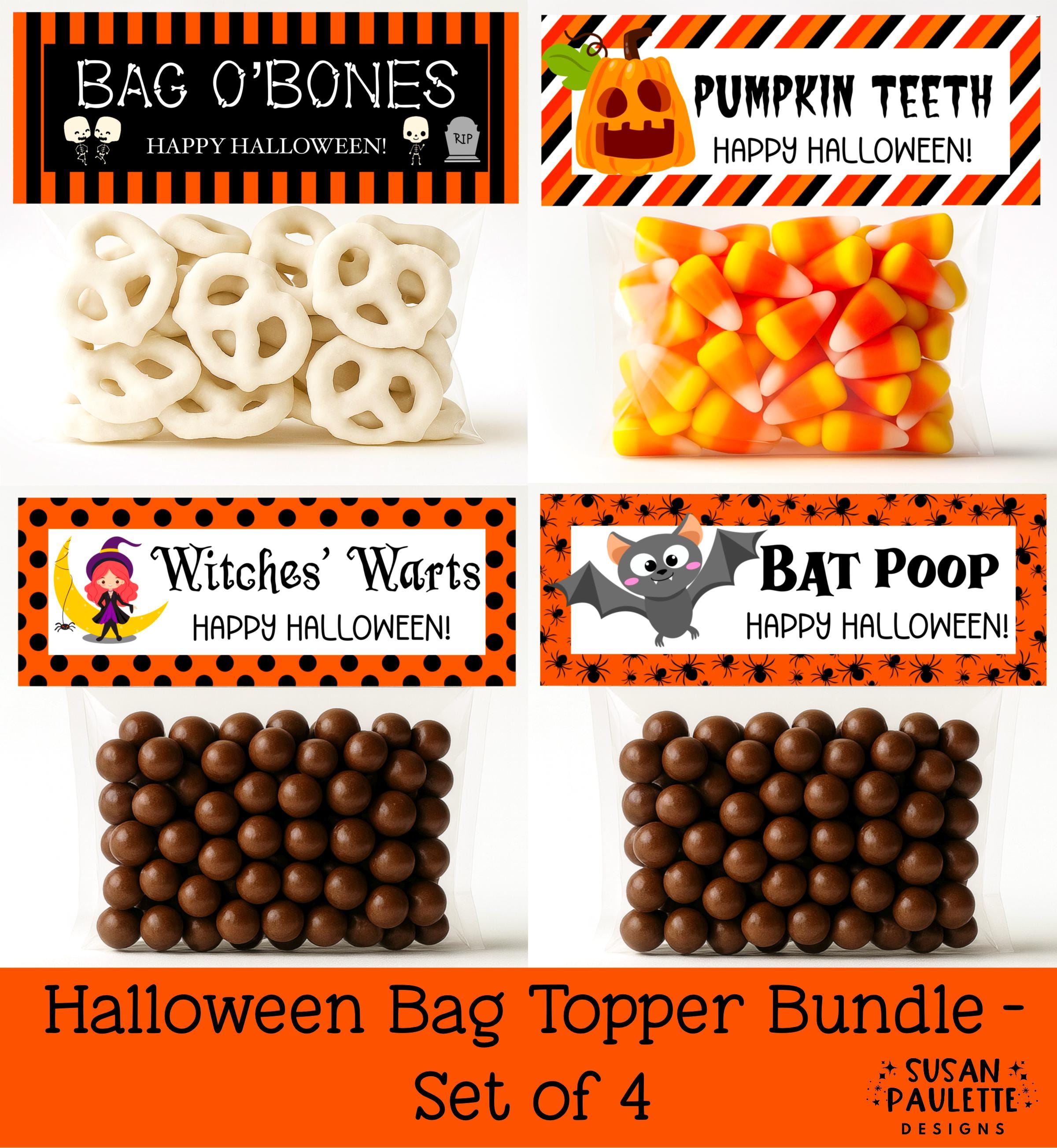Halloween Bag Toppers - Set of 4, Traditional Trick or Treat Digital ...
