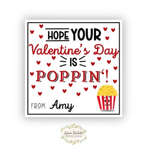 Editable Popcorn Valentine Tag, Printable Instant Digital Download Popcorn Valentines Tags for Classroom Exchange School Valentine