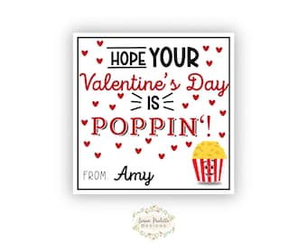 Etiqueta editable de palomitas de maíz para San Valentín, etiquetas de palomitas de maíz para San Valentín, descarga digital instantánea e imprimible para el intercambio en el aula, la escuela y el día de San Valentín